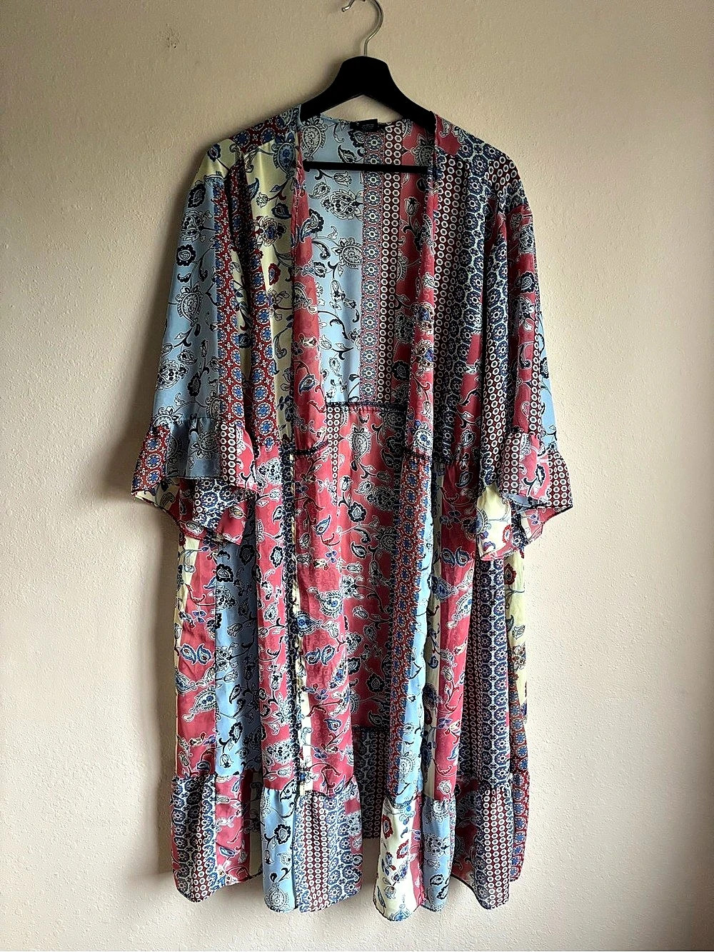 Sami & Jo Sheer Paisley Patchwork Boho Kimono Cover-up Size 22/24